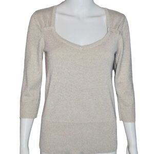 Women’s White House Black Market Gold Shimmer Metallic 3/4 Sleeve Sweater - Sz X